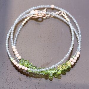 14k Rose Gold Filled Labradorite Peridot Wrap Bracelet Convertible Necklace